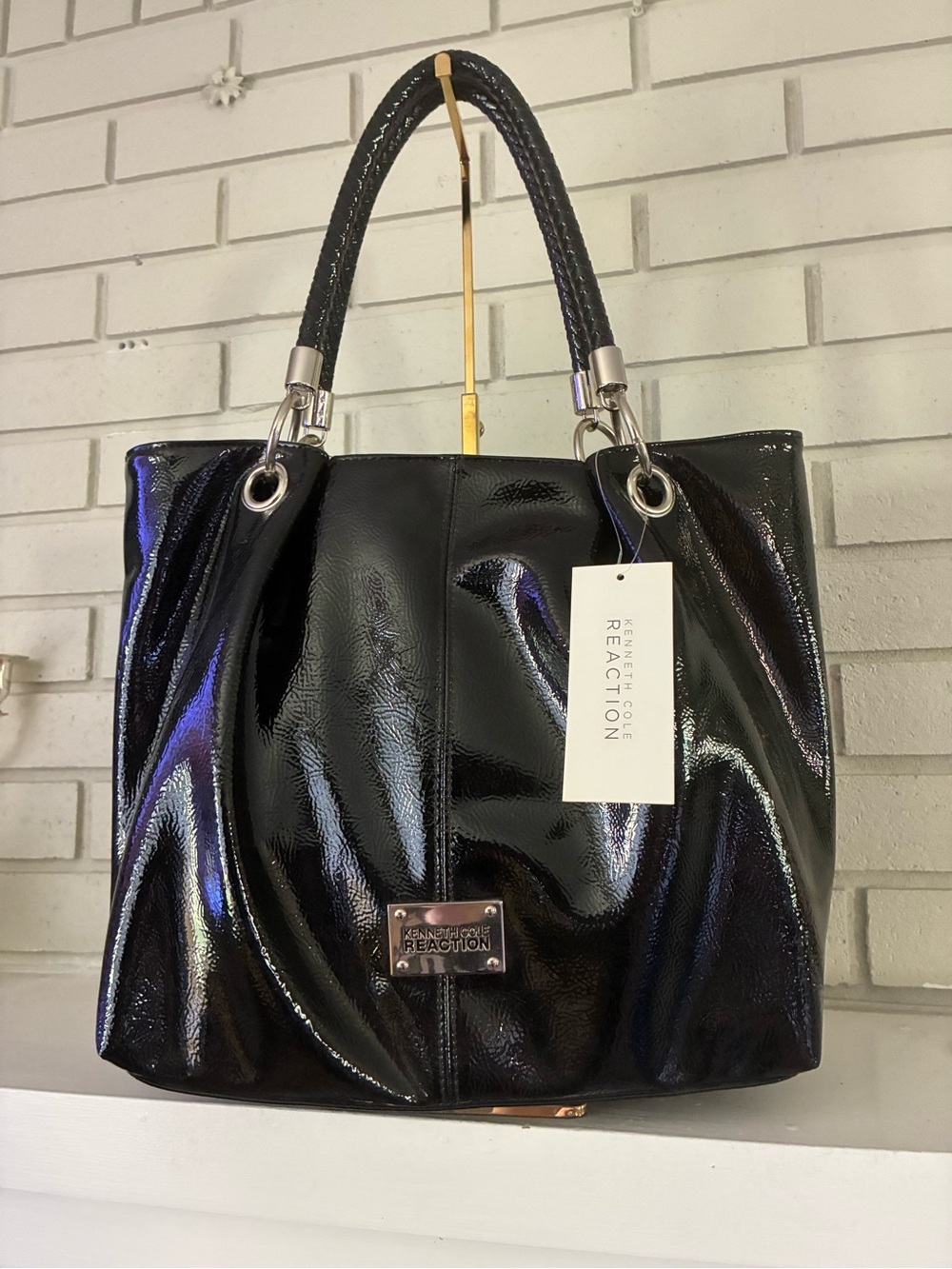 Kenneth Cole Reaction Black Patent Tote Bag